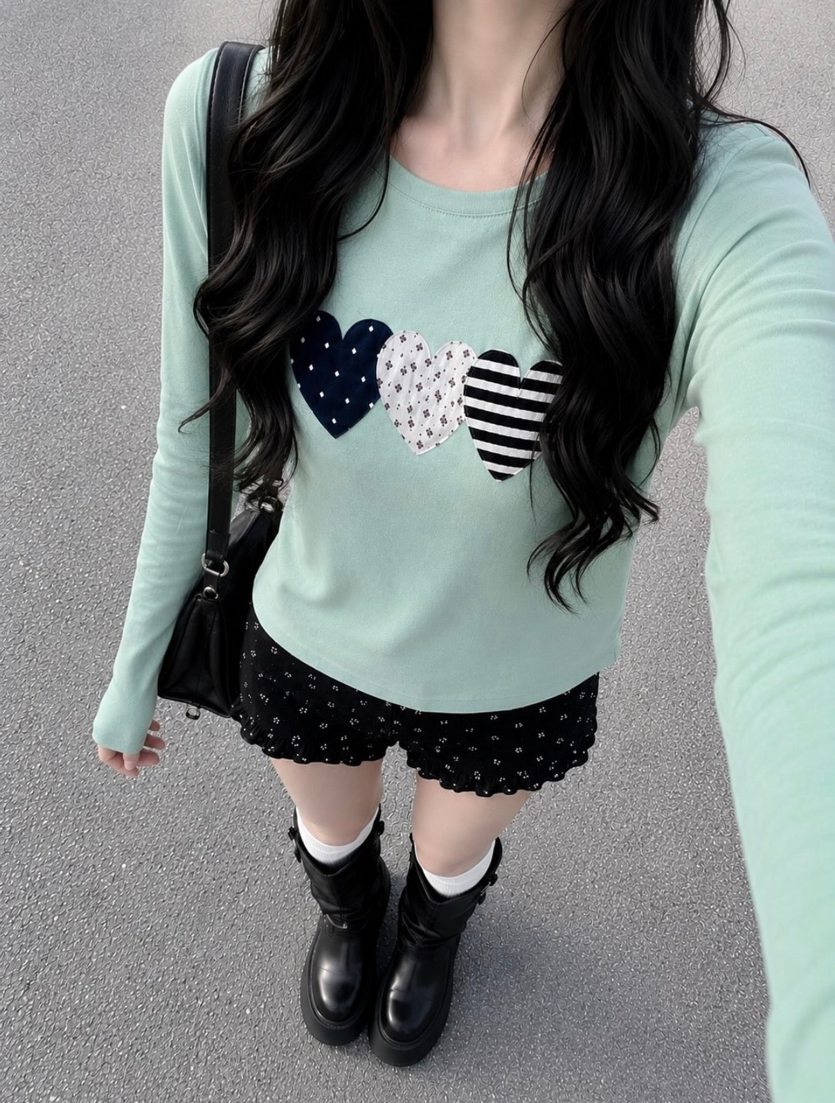 KR THREE DIFF HEARTS LONG SLEEVE TSHIRT (5 COLORS)