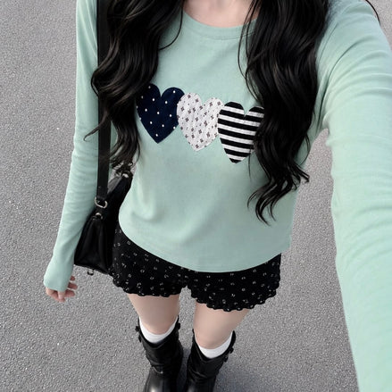 KR THREE DIFF HEARTS LONG SLEEVE TSHIRT (5 COLORS)