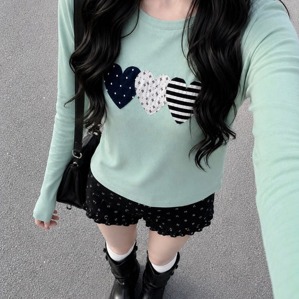 KR THREE DIFF HEARTS LONG SLEEVE TSHIRT (5 COLORS)
