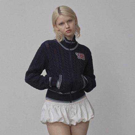 (現貨) Knitted Cable Track Zip-Up Navy/Blue