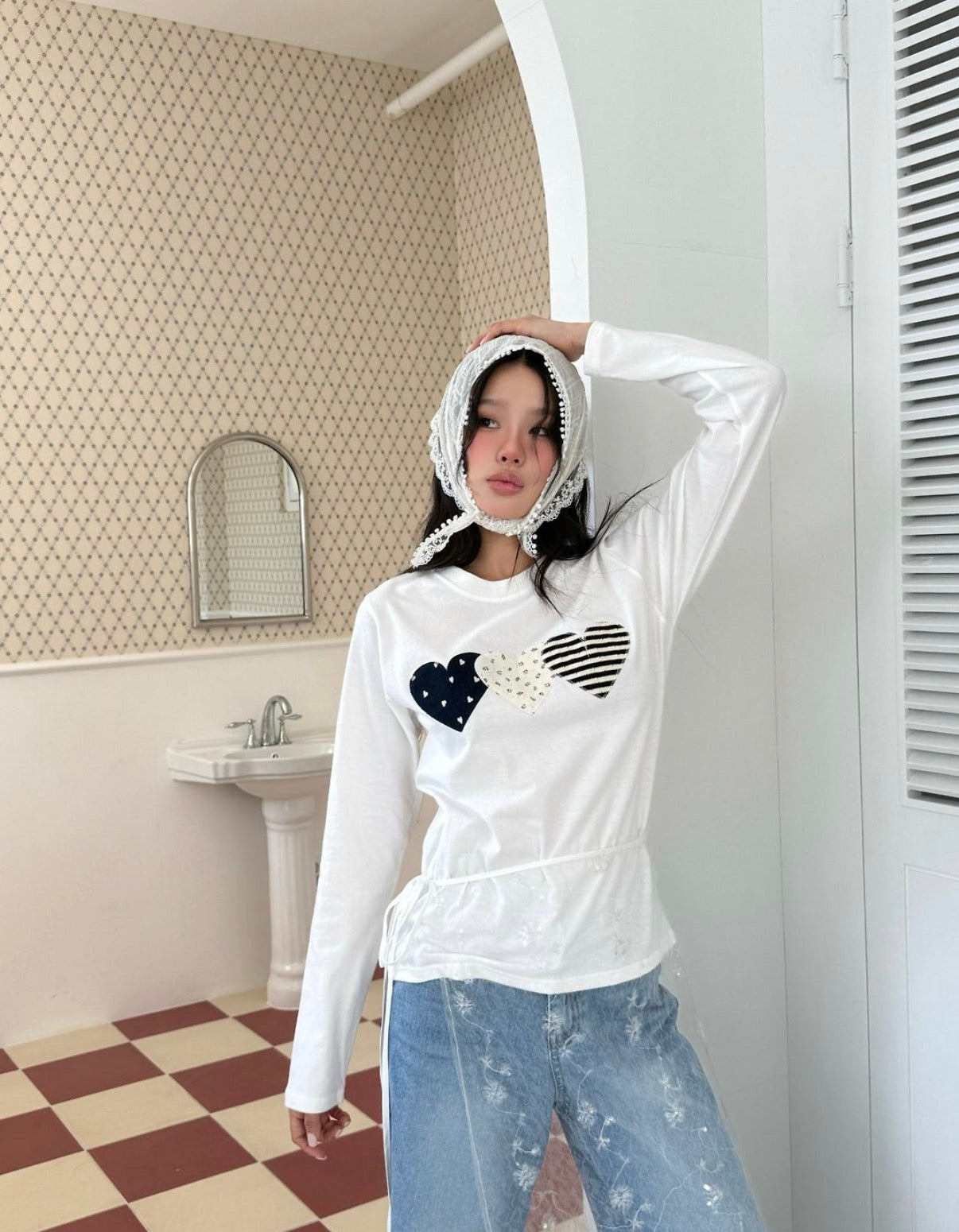 KR THREE DIFF HEARTS LONG SLEEVE TSHIRT (5 COLORS)