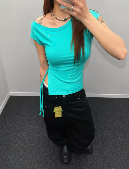 KR stars one off shoulder top (2 Colors)