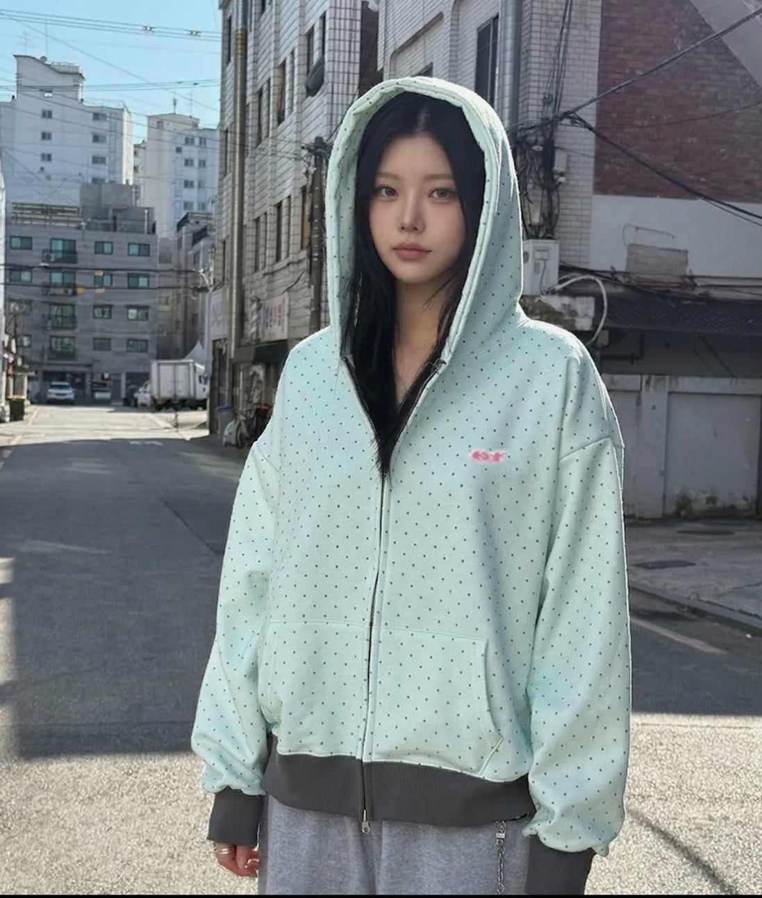 Logo Collage Patch Point Dot Two-Way Zip-Up (Mint)
