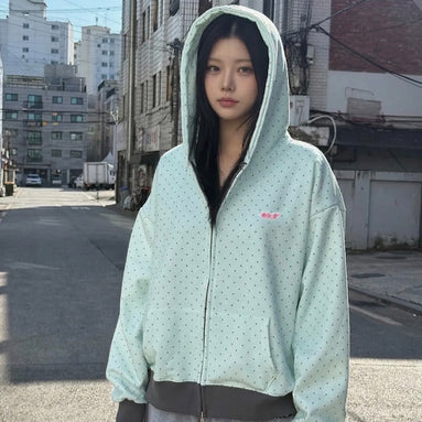 Logo Collage Patch Point Dot Two-Way Zip-Up (Mint)
