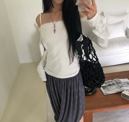 KR OFF LACE LONG T (3 COLORS)
