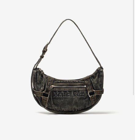 (23/9截) MATIN WASHED DENIM MINI HOBO BAG IN BLACK
