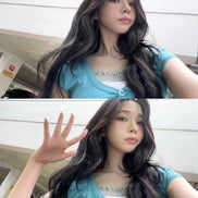 (karina同款) Sia Button Shirring Short Sleeve Top (Turquoise)