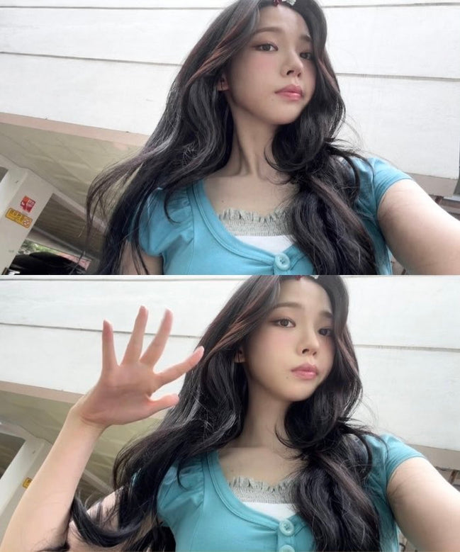 (karina同款) Sia Button Shirring Short Sleeve Top (Turquoise)
