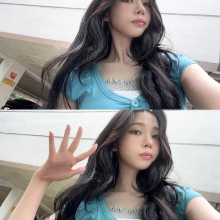 (karina同款) Sia Button Shirring Short Sleeve Top (Turquoise)
