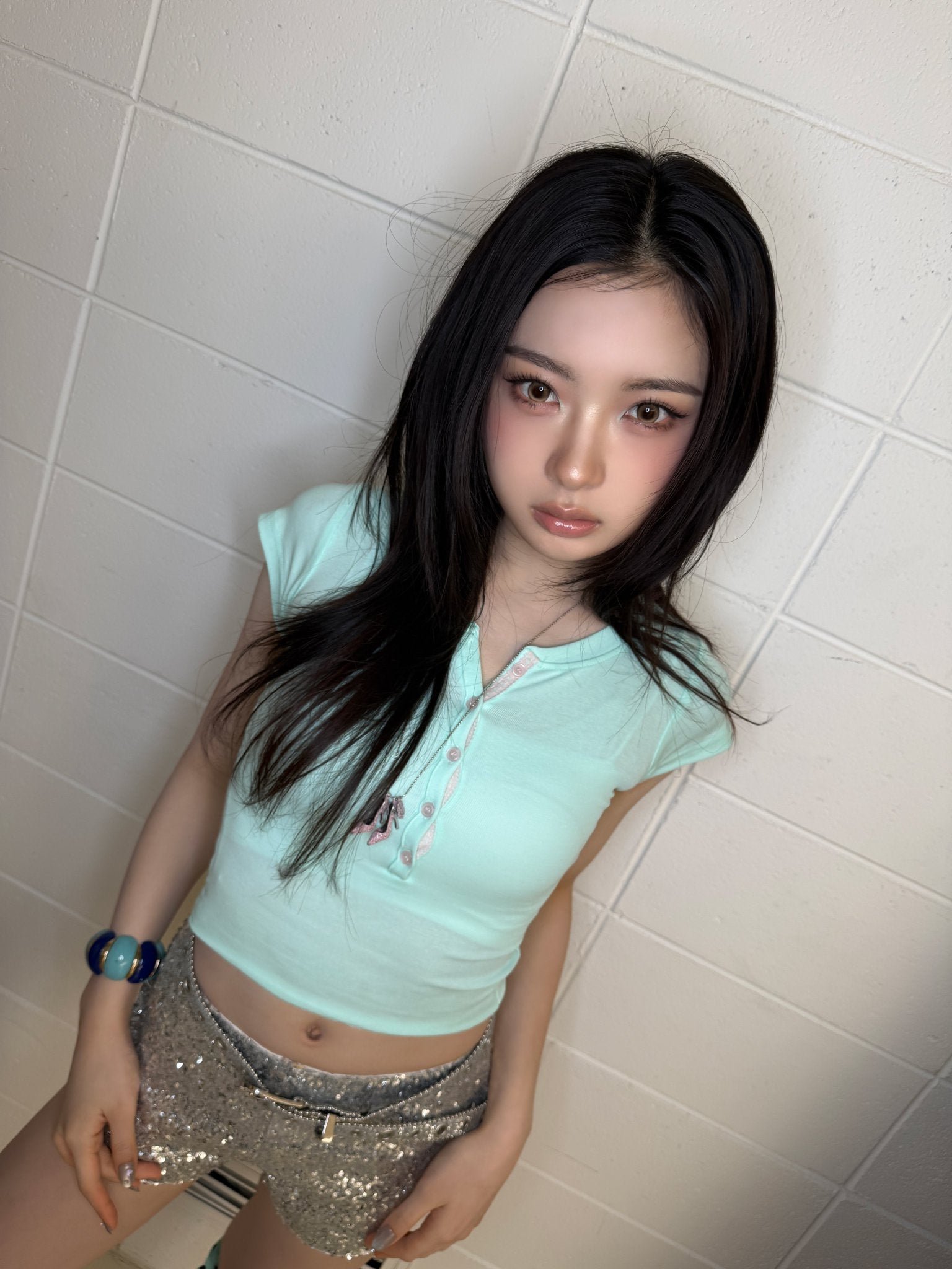 (rei同款) Baby powder lace tee (mint)