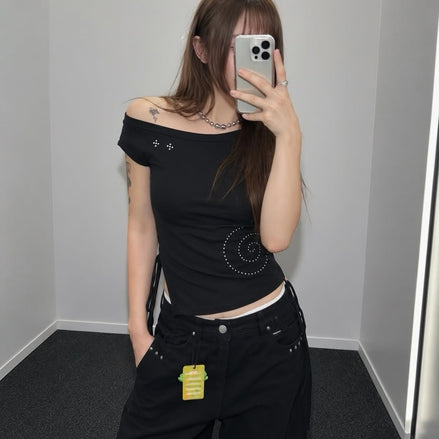 KR stars one off shoulder top (2 Colors)
