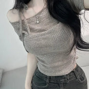 Two layers off shoulder knit (4 Colors)