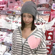 (rei同款) I LOVE APPLIQUE HOOD ZIP-UP MELANGE (GREY)