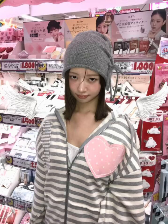 (rei同款) I LOVE APPLIQUE HOOD ZIP-UP MELANGE (GREY)