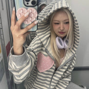 (rei同款) I LOVE APPLIQUE HOOD ZIP-UP MELANGE (GREY)
