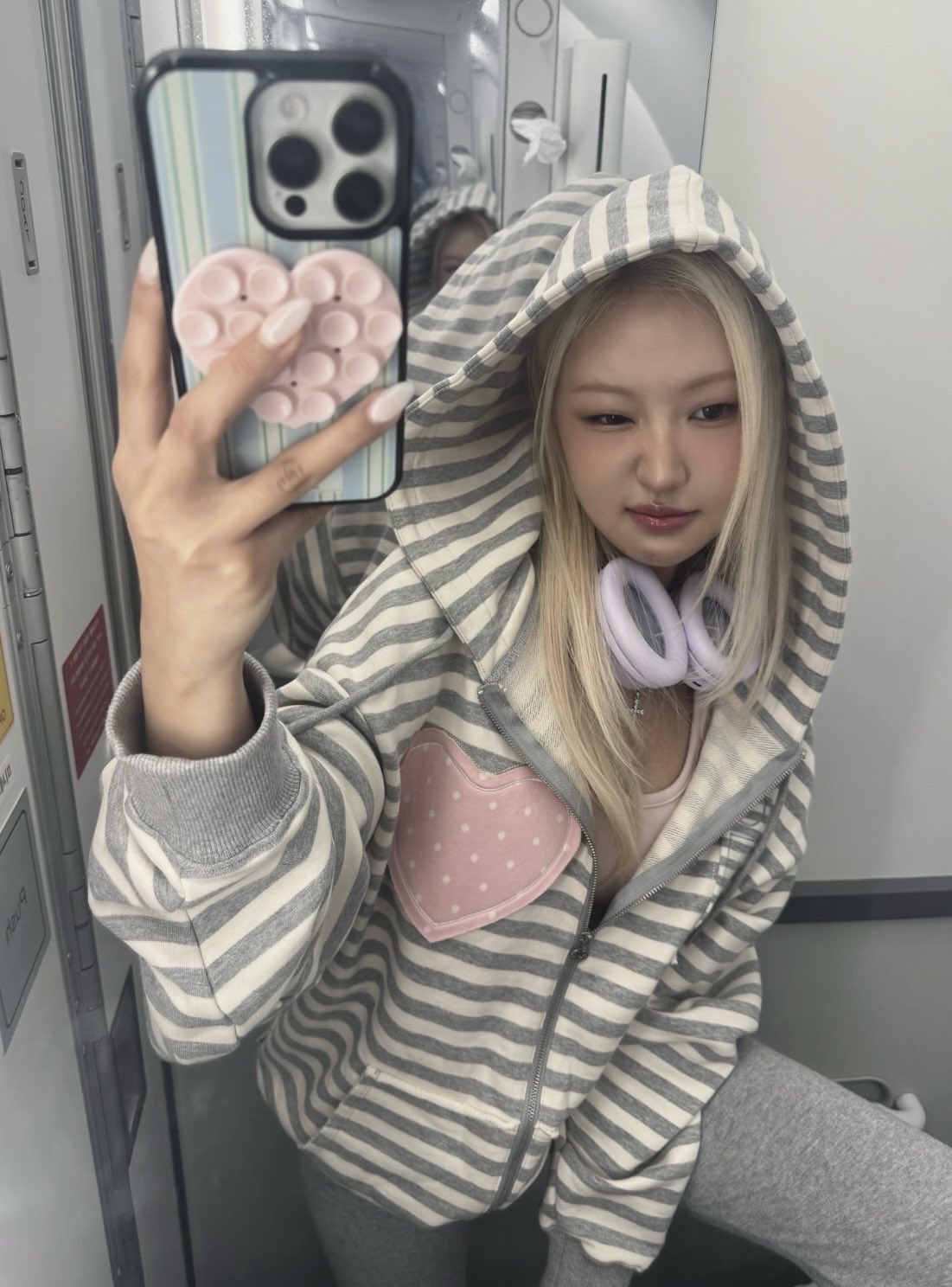 (rei同款) I LOVE APPLIQUE HOOD ZIP-UP MELANGE (GREY)