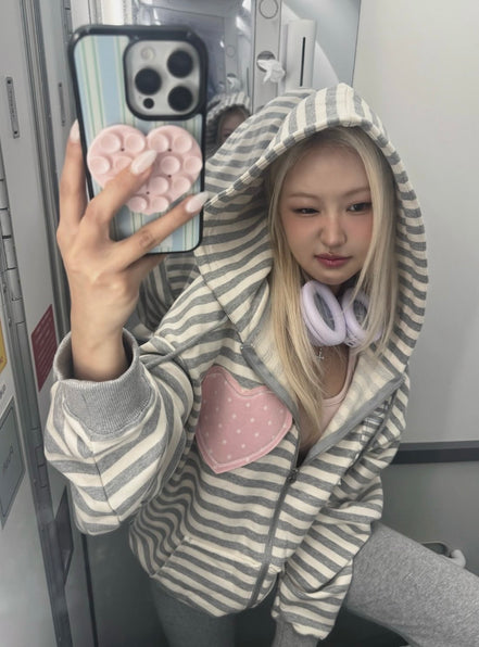 (rei同款) I LOVE APPLIQUE HOOD ZIP-UP MELANGE (GREY)