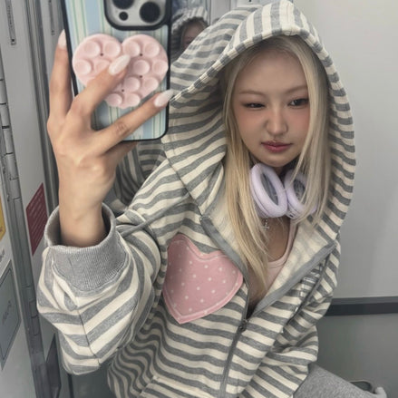 (rei同款) I LOVE APPLIQUE HOOD ZIP-UP MELANGE (GREY)