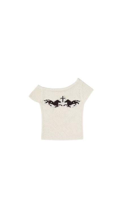 Arcanic One-Shoulder Knit Top (Oatmeal)