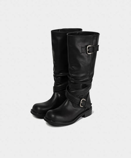 Raven Foldable Buckle Boots (Black)