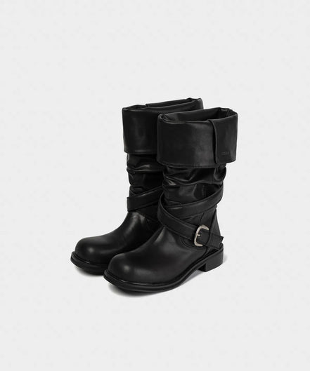 Raven Foldable Buckle Boots (Black)