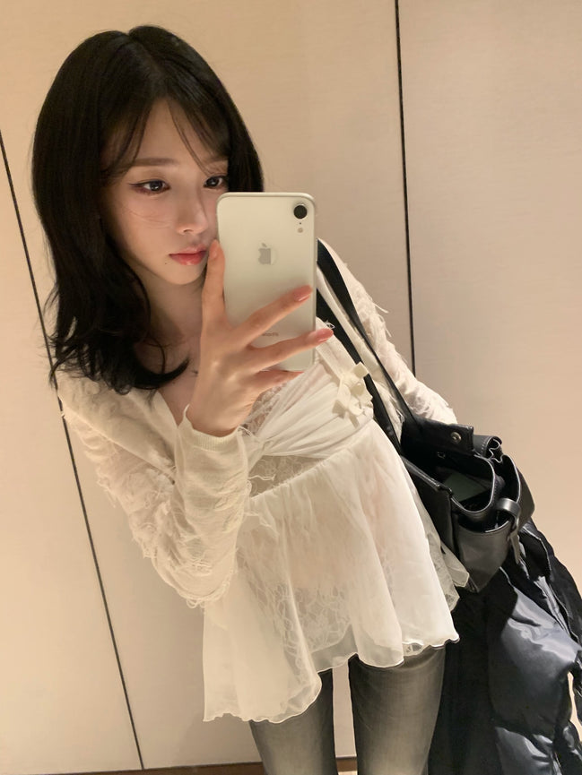 (karina同款) ROSE SHIRRING TOP (white)