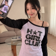 KR HOT GIRL CLUB OFF SHOULDER LONG SLEEVES TSHIRT (3 COLORS)