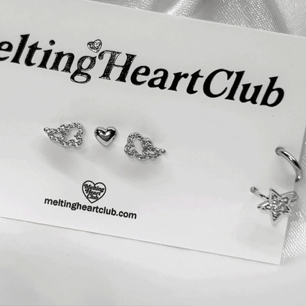 Cubic Heart Angel Piercing Earring Set