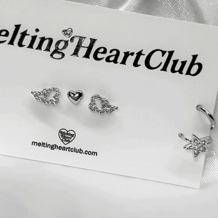 Cubic Heart Angel Piercing Earring Set