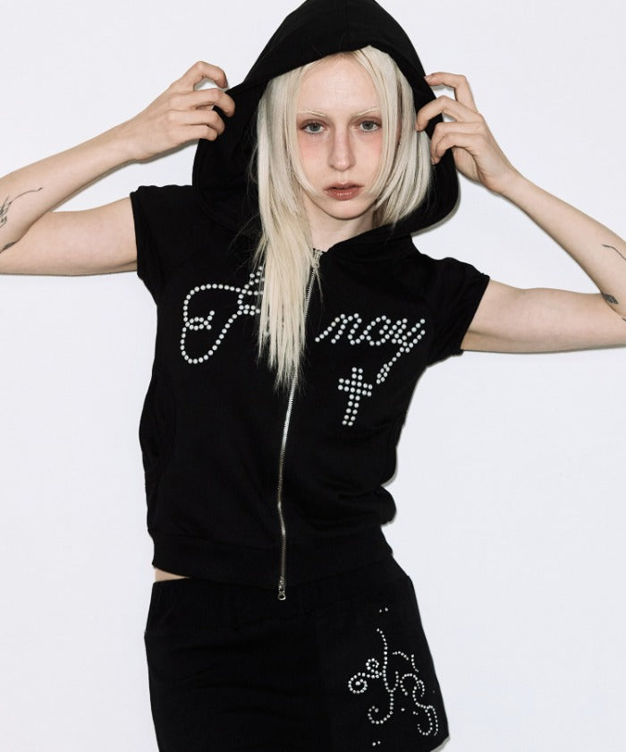 HOTFIX PUFF SLEEVE HOOD ZIP-UP (BLACK)