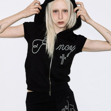 HOTFIX PUFF SLEEVE HOOD ZIP-UP (BLACK)