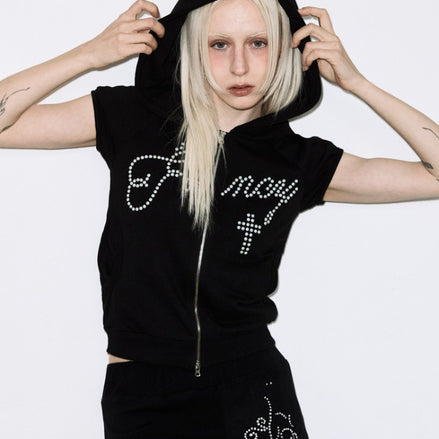 HOTFIX PUFF SLEEVE HOOD ZIP-UP (BLACK)
