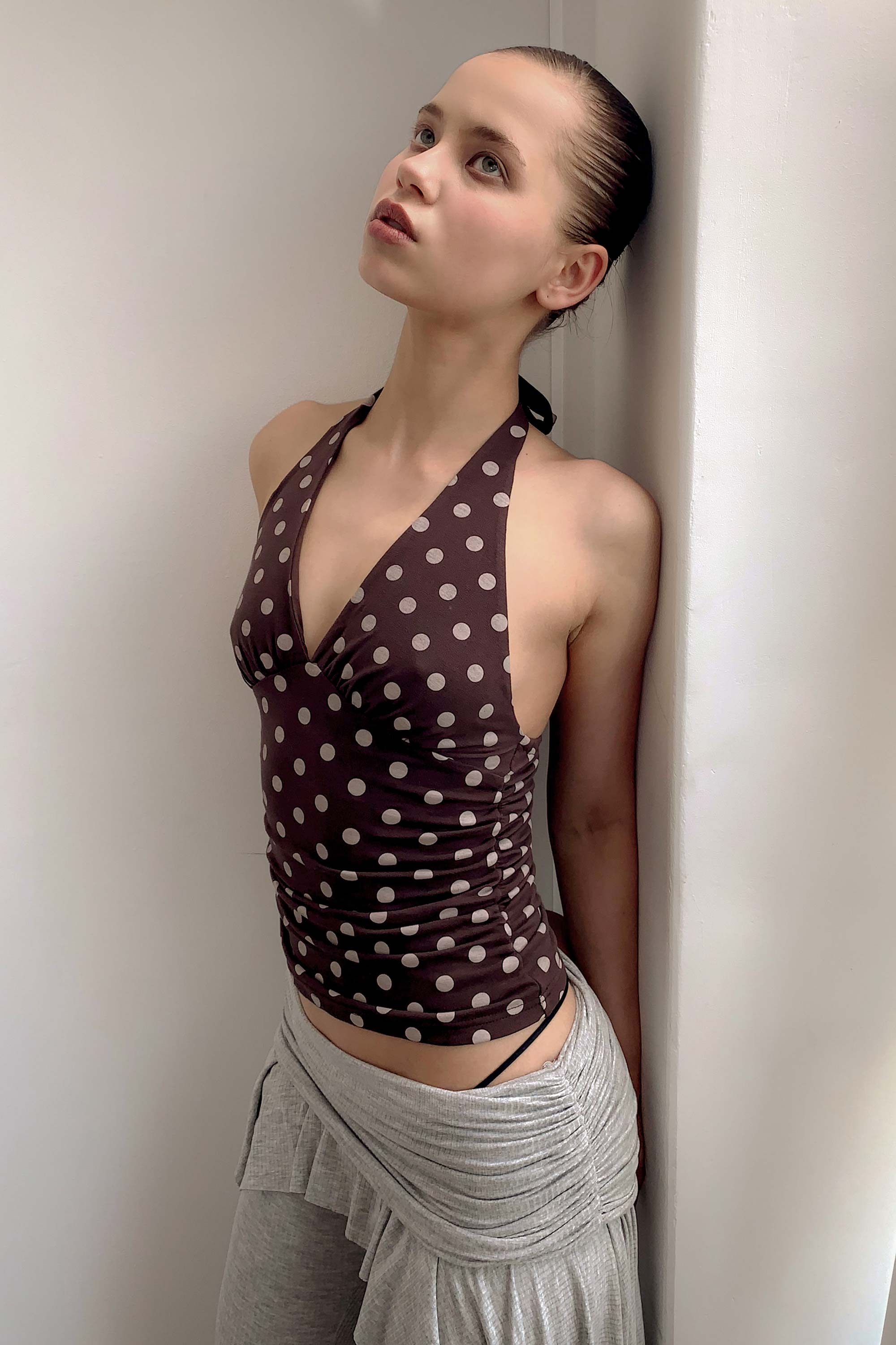 Dot Halter Top (Brown)