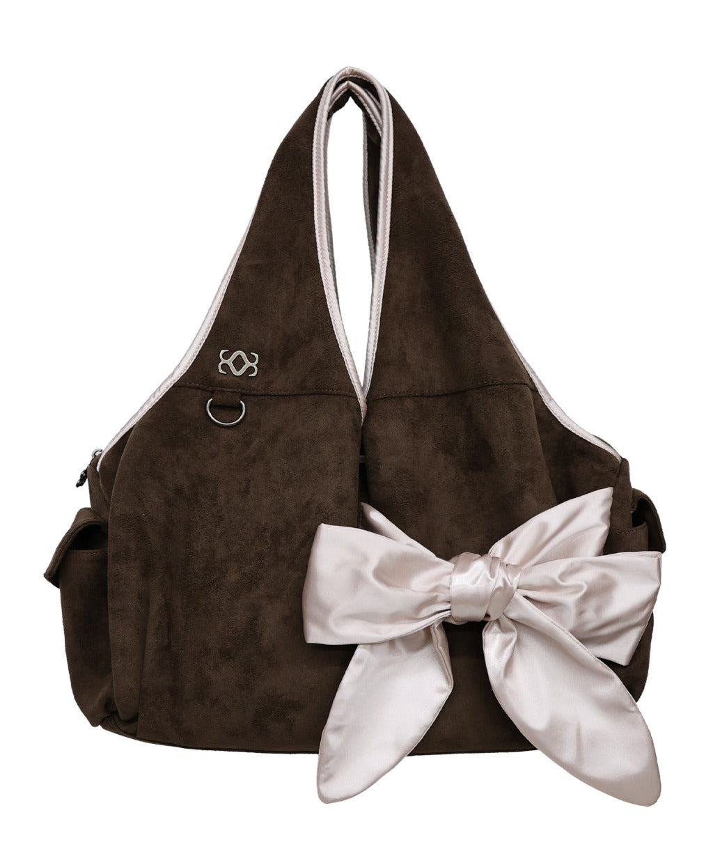 Bow Shoulder Bag (Suede Taupe)