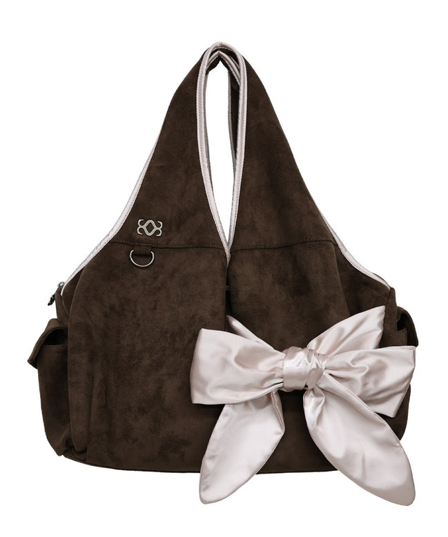 Bow Shoulder Bag (Suede Taupe)