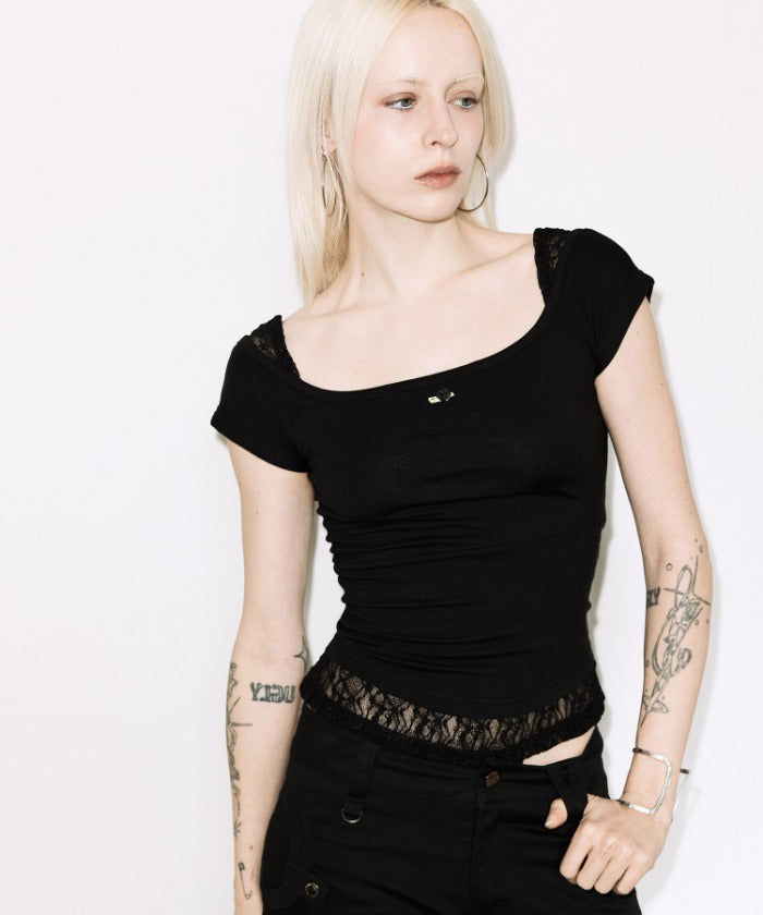 LACE SQUARE NECK TOP (BLACK)