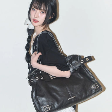 Belted Square Tote Bag (Black)