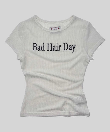 Bad Hair Day Baby Tee (White)