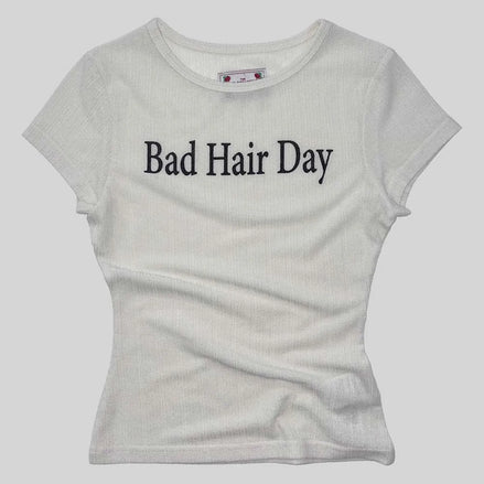 Bad Hair Day Baby Tee (White)