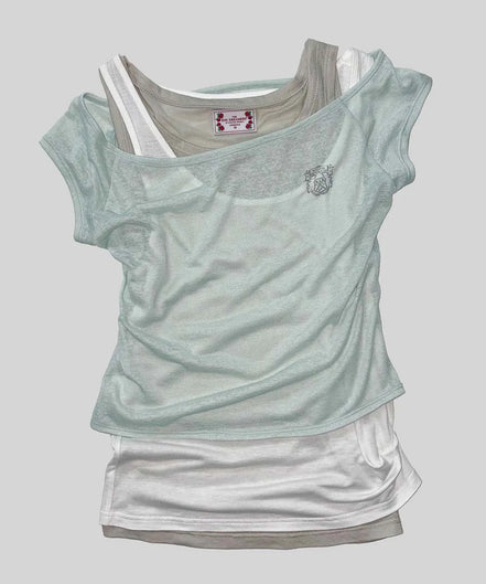 Lazy Sleeveless Layered Tee (Mint)
