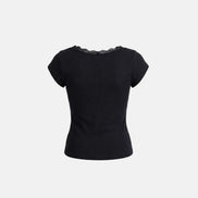 Loyal Cross Lace Neck 1/2 Henley T-shirt (Black)