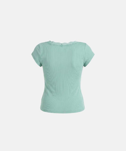 Loyal Cross Lace Neck 1/2 Henley T-shirt (Mint)