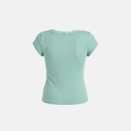 Loyal Cross Lace Neck 1/2 Henley T-shirt (Mint)