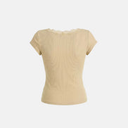 Loyal Cross Lace Neck 1/2 Henley T-shirt (Yellow)