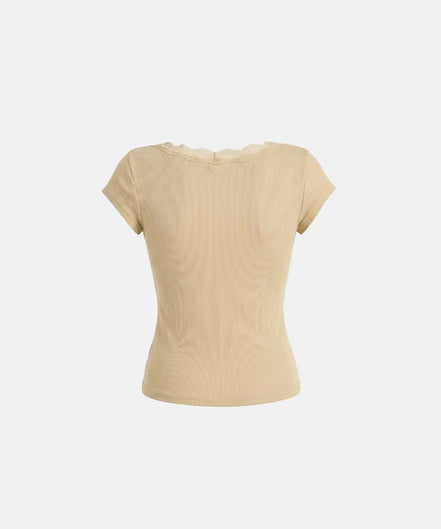 Loyal Cross Lace Neck 1/2 Henley T-shirt (Yellow)