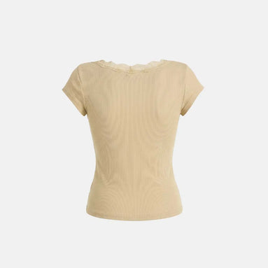 Loyal Cross Lace Neck 1/2 Henley T-shirt (Yellow)