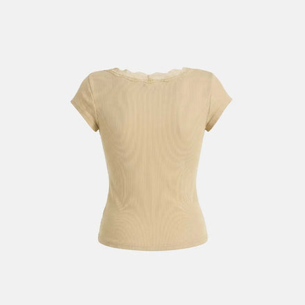Loyal Cross Lace Neck 1/2 Henley T-shirt (Yellow)