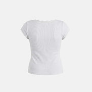 Loyal Cross Lace Neck 1/2 Henley T-shirt (White)