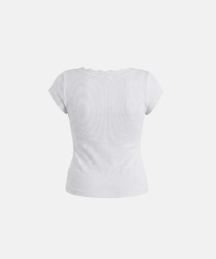 Loyal Cross Lace Neck 1/2 Henley T-shirt (White)