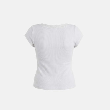 Loyal Cross Lace Neck 1/2 Henley T-shirt (White)